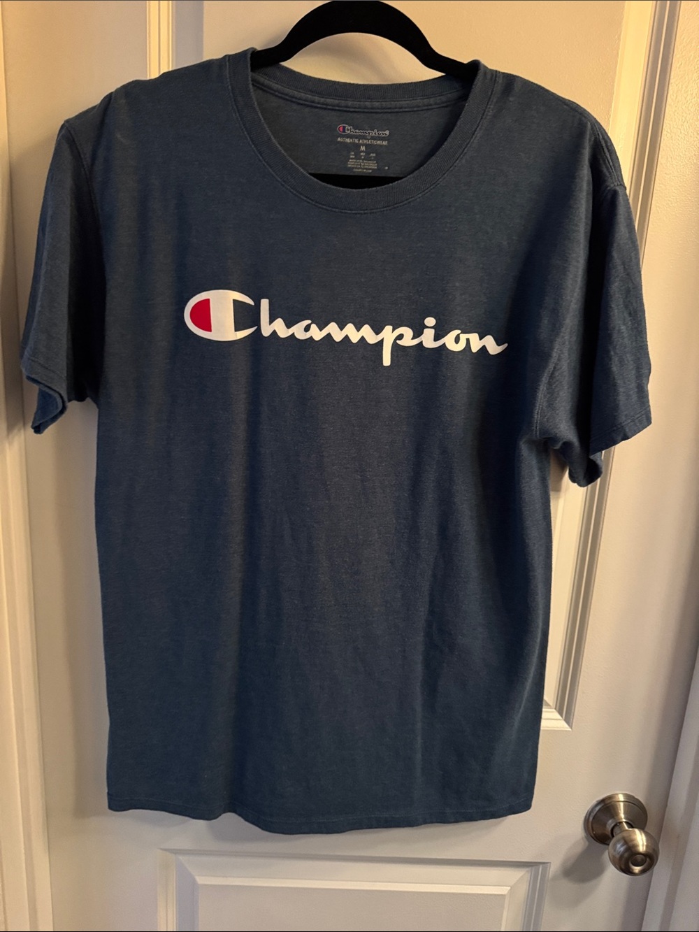 Champion Faded Navy Short-Sleeve Logo Tee with Red Accent